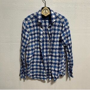 Bugatchi Blue and White Plaid Men's Shirt
